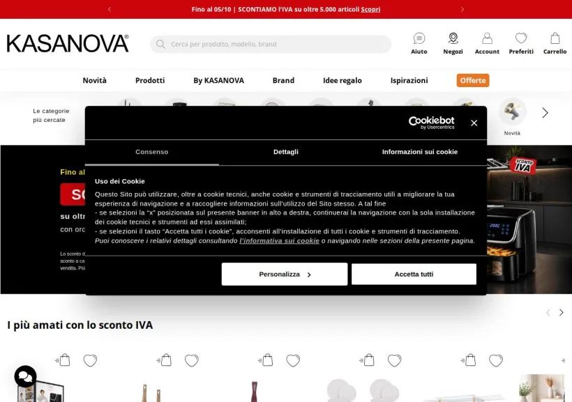 Schermata della pagina offerta di Kasanova