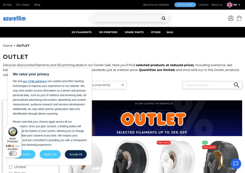 Schermata della pagina offerta di AZUREFILM