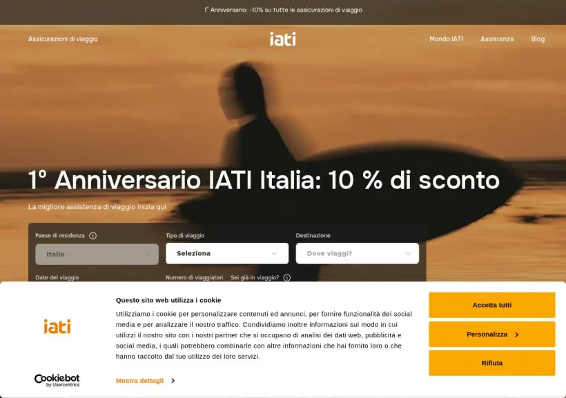 Schermata della pagina offerta di IATI