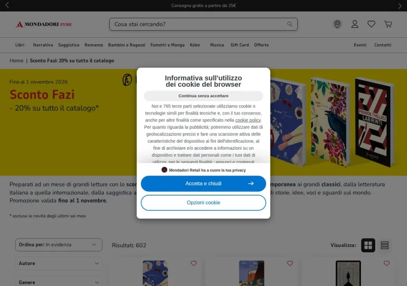 Schermata della pagina offerta di Mondadori Store