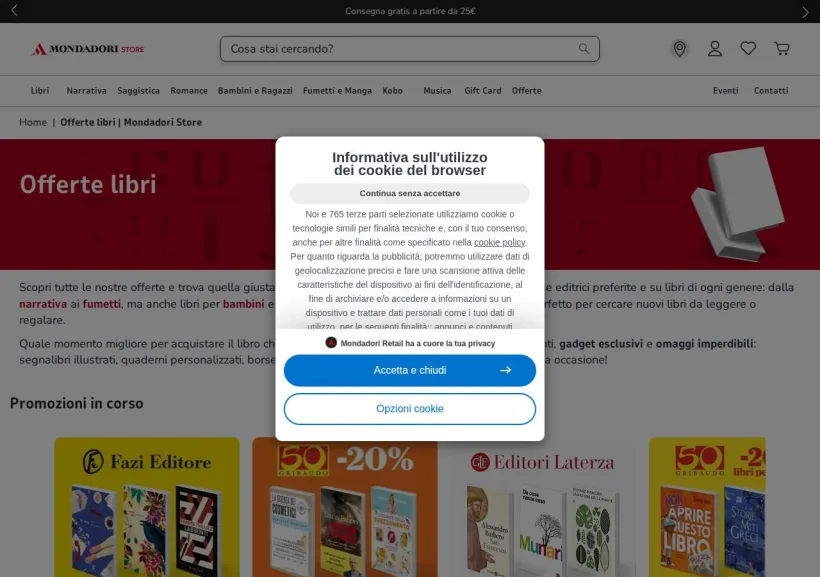 Schermata della pagina offerta di Mondadori Store