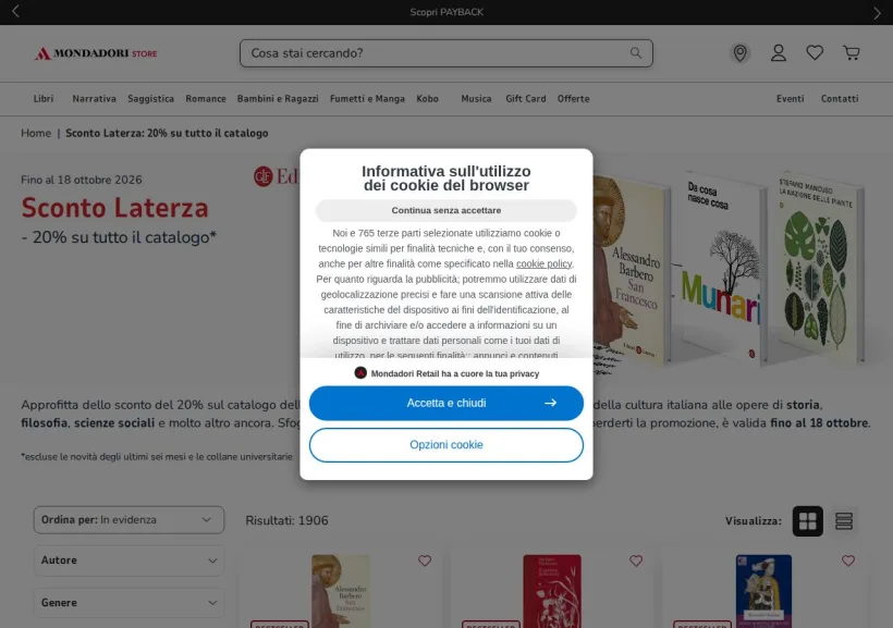Schermata della pagina offerta di Mondadori Store