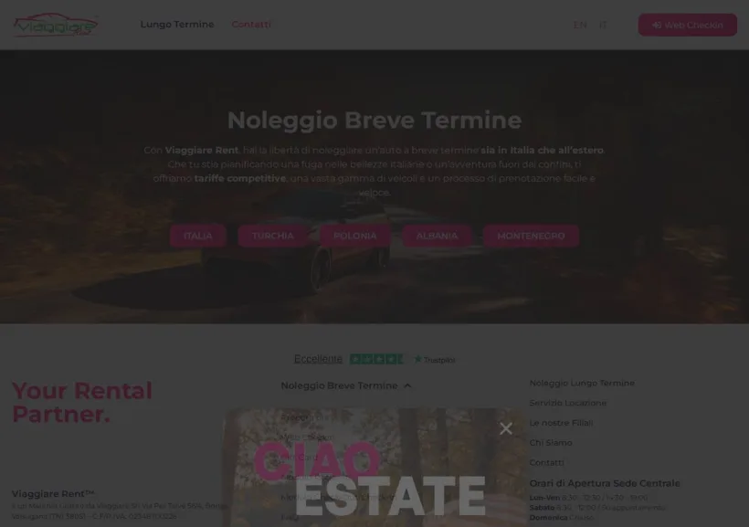 Schermata della pagina offerta di Viaggiare Rent 