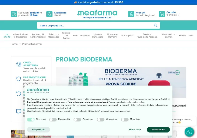 Schermata della pagina offerta di MeaFarma