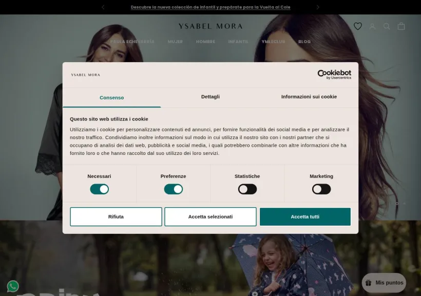 Schermata della pagina offerta di YSABEL MORA EU