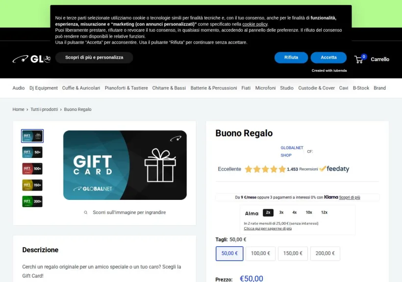 Schermata della pagina offerta di GLOBAL NET