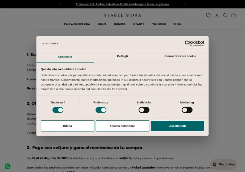 Schermata della pagina offerta di YSABEL MORA EU