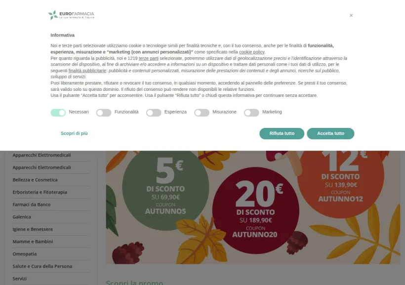 Schermata della pagina offerta di Eurofarmacia
