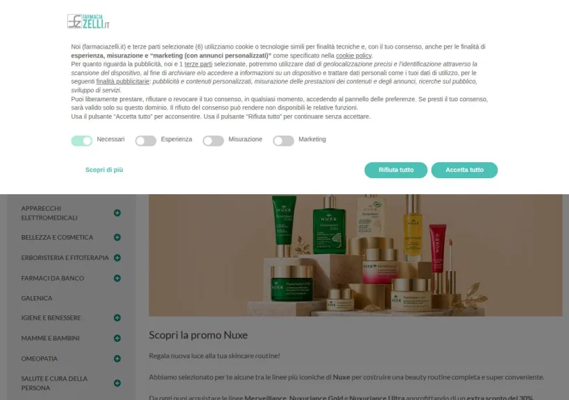 Schermata della pagina offerta di Farmacia Zelli