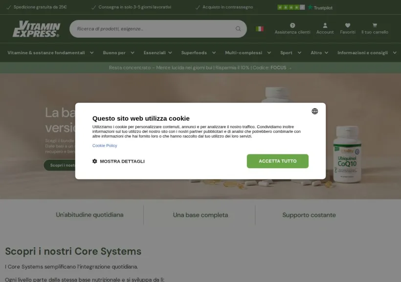 Schermata della pagina offerta di Vitamin Express