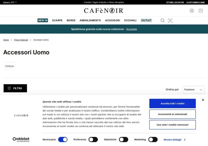 Schermata della pagina offerta di CafèNoir 