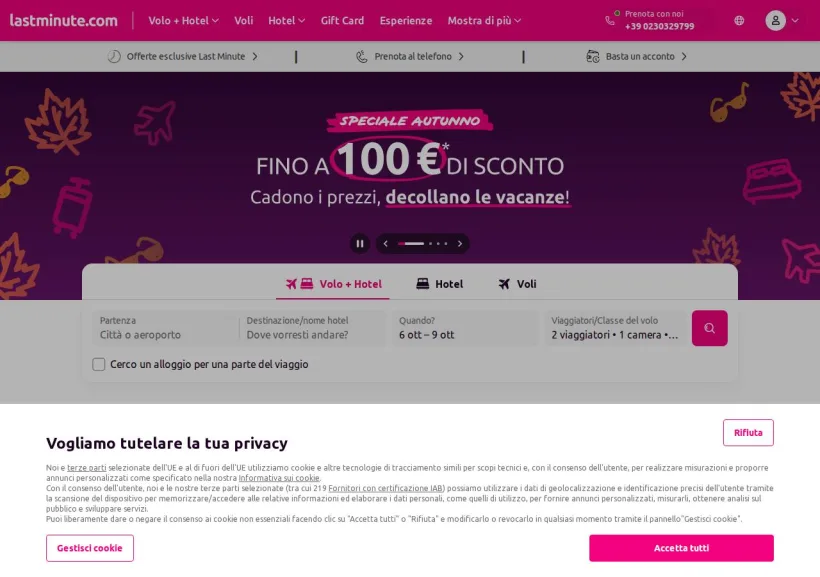 Schermata della pagina offerta di Lastminute.com