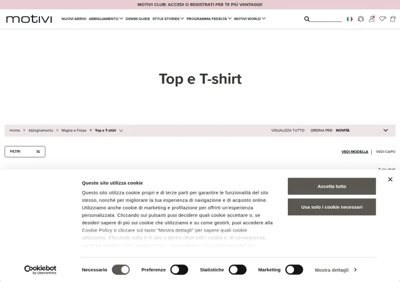 Schermata della pagina offerta di Motivi