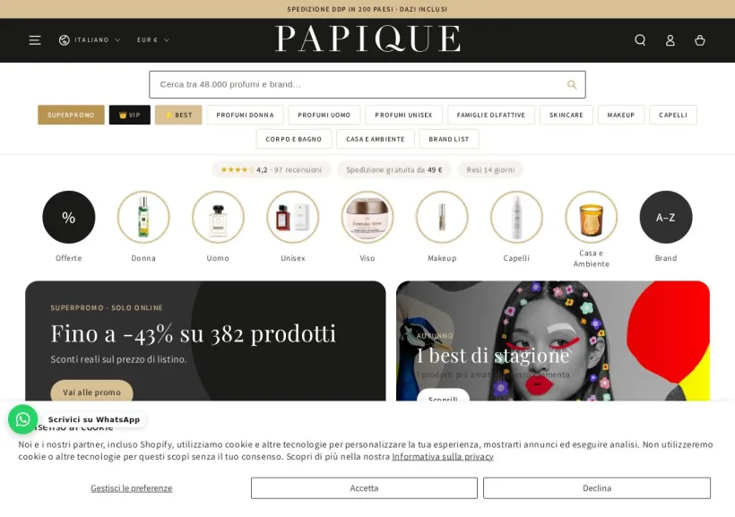 Schermata della pagina offerta di Papique_International