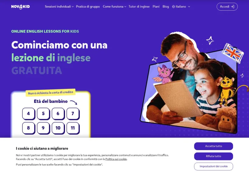 Schermata della pagina offerta di Novakid