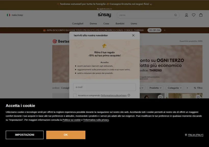 Schermata della pagina offerta di Sinsay