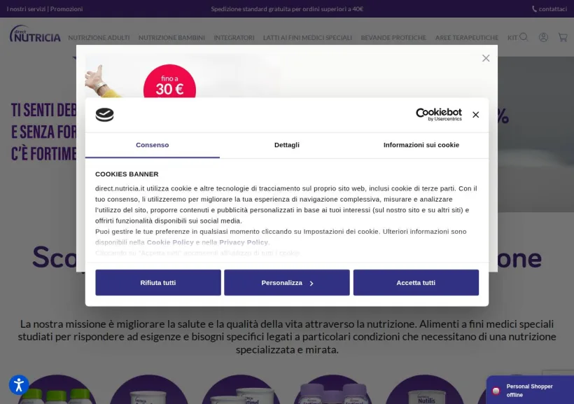 Schermata della pagina offerta di Nutricia