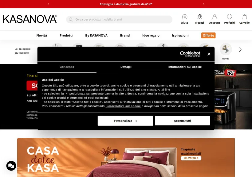 Schermata della pagina offerta di Kasanova