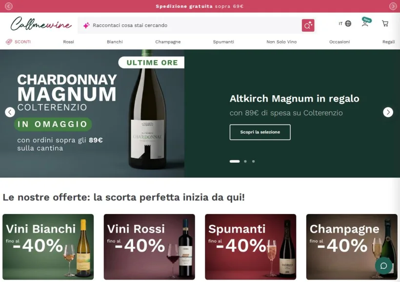 Schermata della pagina offerta di Callmewine