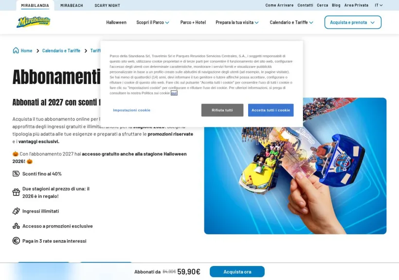 Schermata della pagina offerta di Mirabilandia