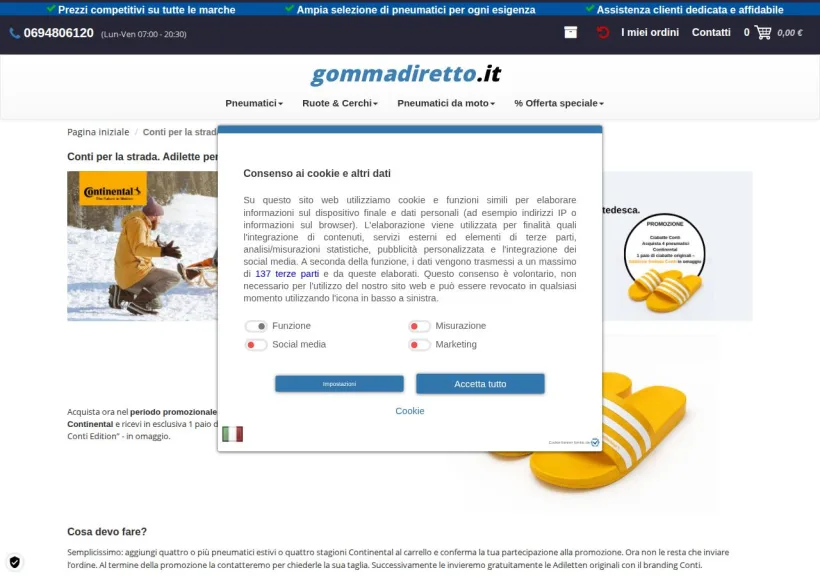 Schermata della pagina offerta di Gommadiretto