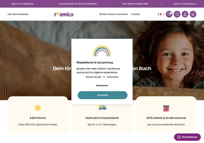 Schermata della pagina offerta di Framily