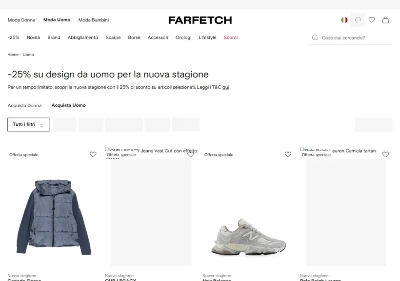 Schermata della pagina offerta di Farfetch