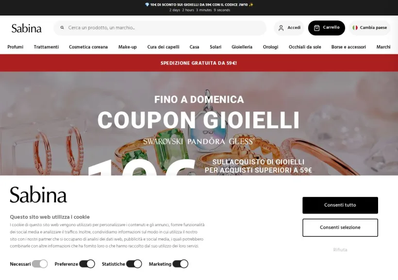 Schermata della pagina offerta di Sabina