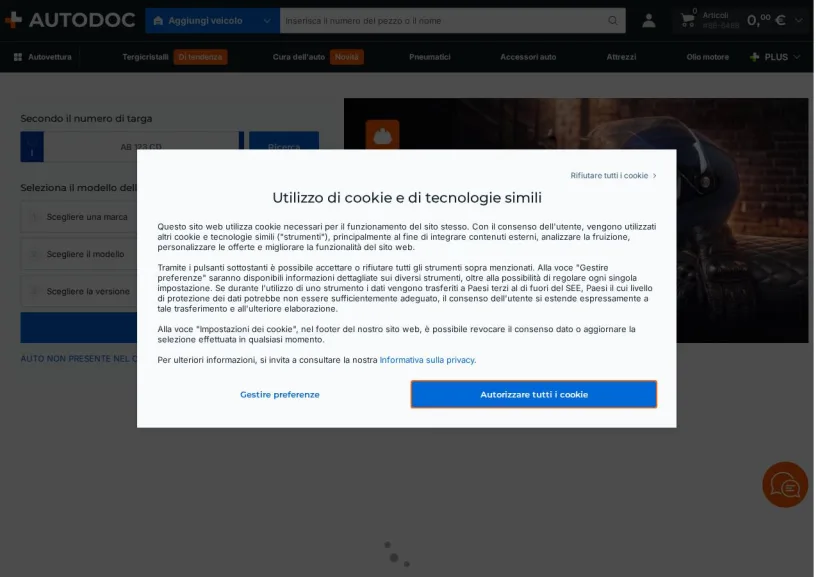 Schermata della pagina offerta di Autodoc