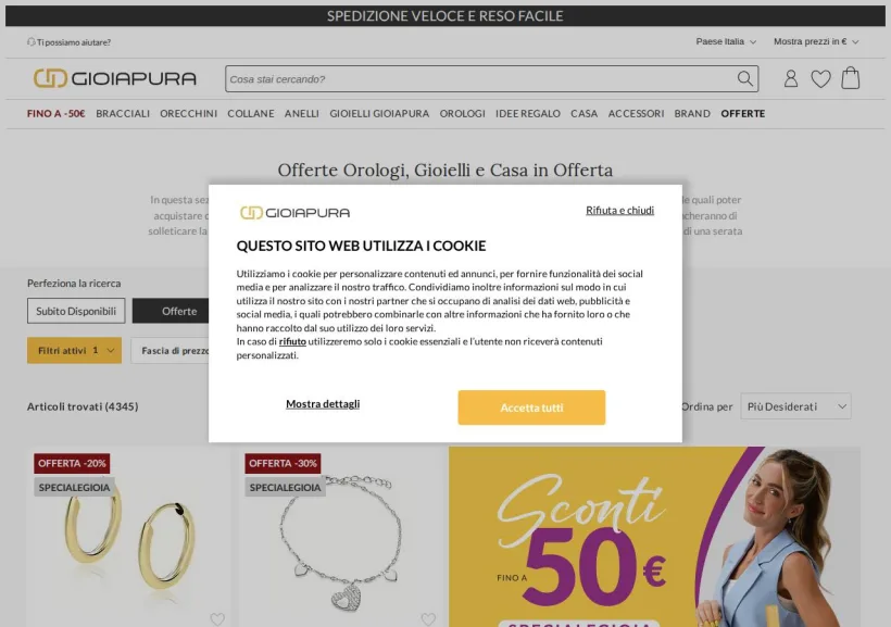 Schermata della pagina offerta di GioiaPura