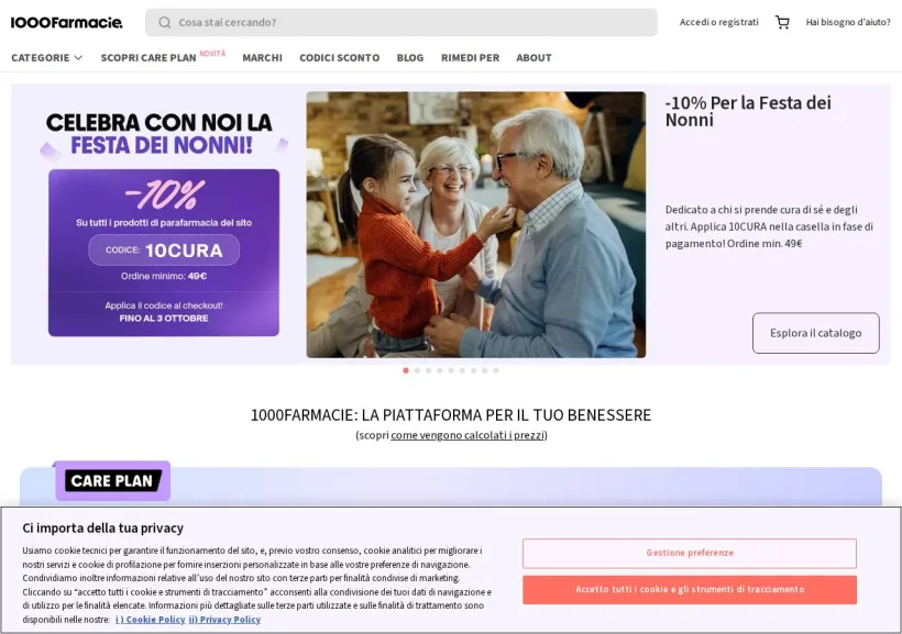 Schermata della pagina offerta di 1000Farmacie