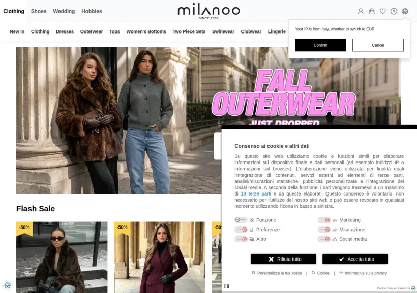 Schermata della pagina offerta di Milanoo