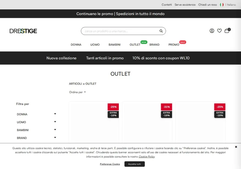 Schermata della pagina offerta di Drestige