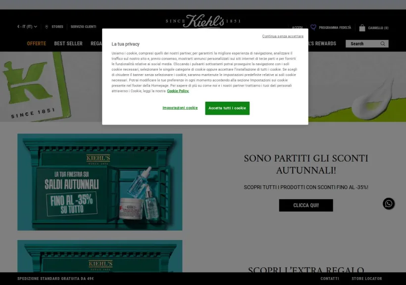 Schermata della pagina offerta di Kiehl’s