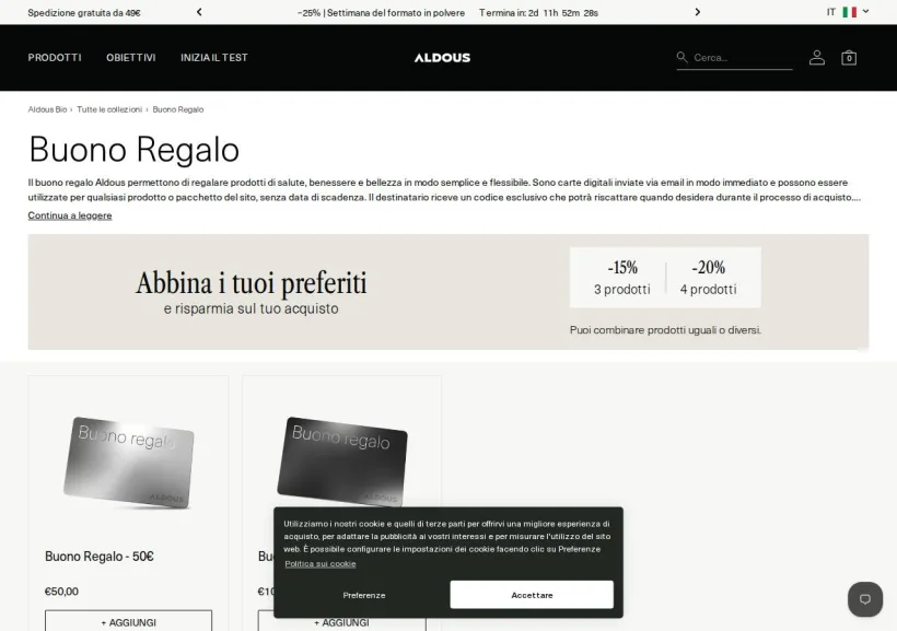Schermata della pagina offerta di Aldous Bio