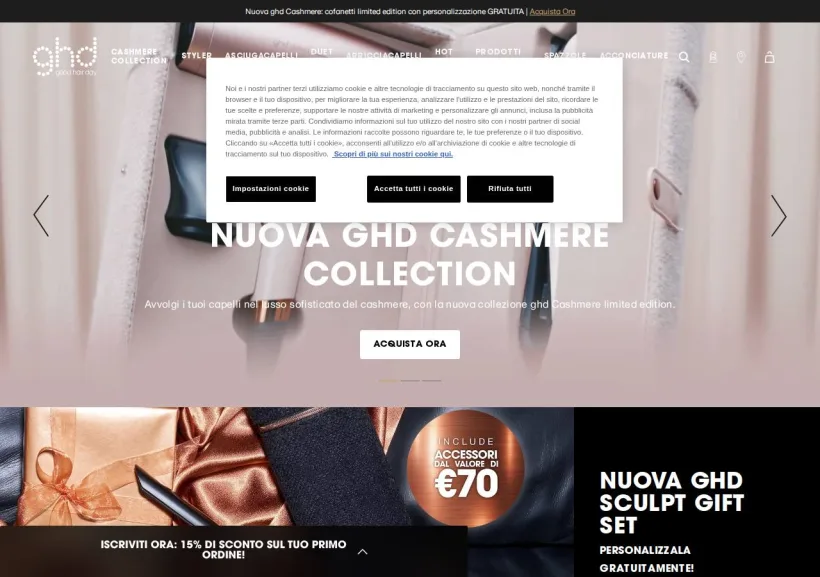 Schermata della pagina offerta di GHD