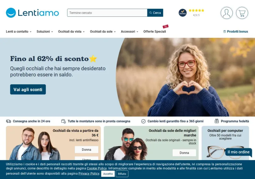 Schermata della pagina offerta di Lentiamo