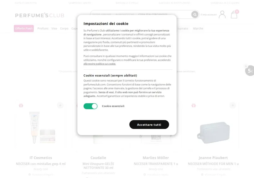 Schermata della pagina offerta di Perfume's Club