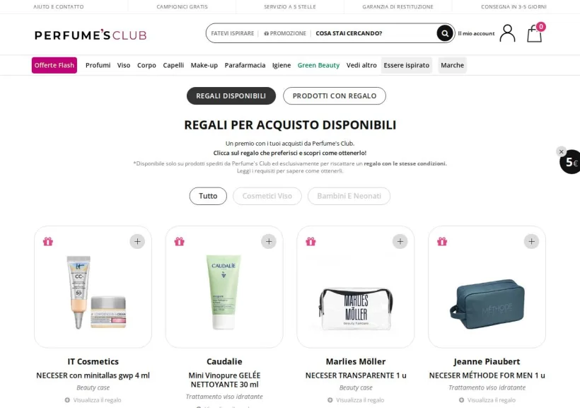 Schermata della pagina offerta di Perfume's Club