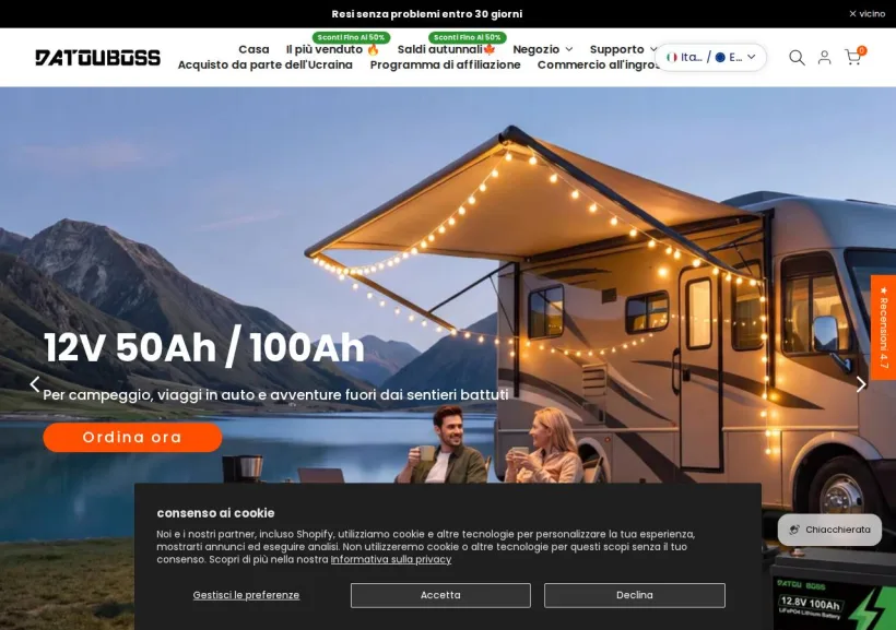 Schermata della pagina offerta di Datouboss