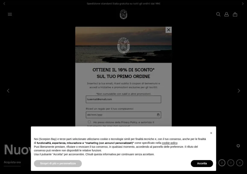 Schermata della pagina offerta di Scorpion Bay