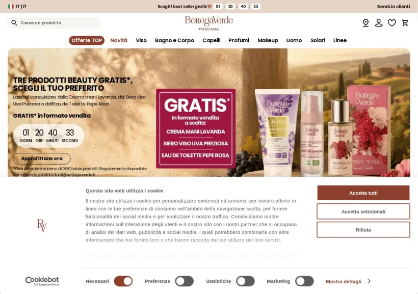 Schermata della pagina offerta di BottegaVerde