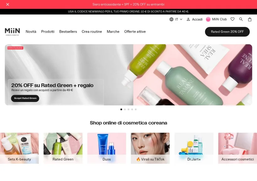 Schermata della pagina offerta di Miin Cosmetics