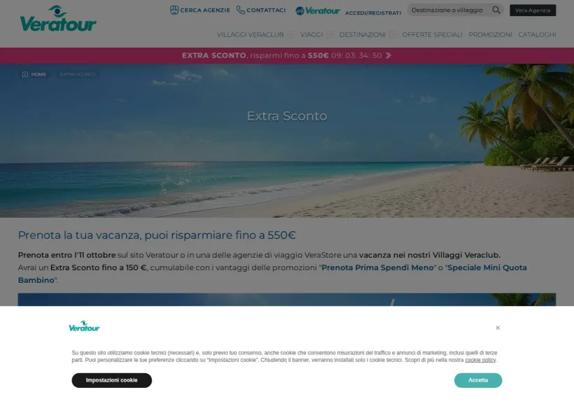 Schermata della pagina offerta di Veratour