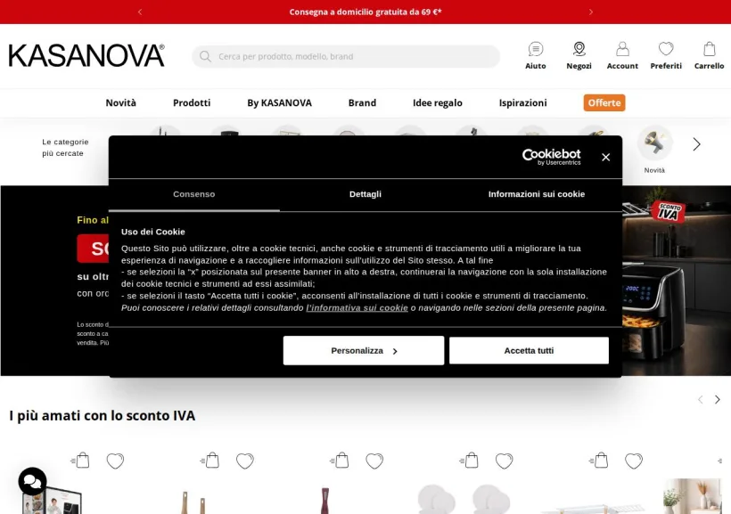 Schermata della pagina offerta di Kasanova
