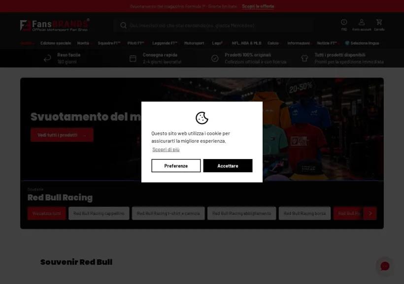 Schermata della pagina offerta di FansBRANDS