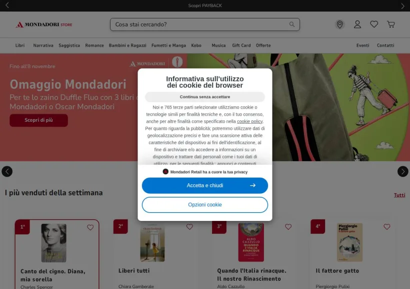Schermata della pagina offerta di Mondadori Store
