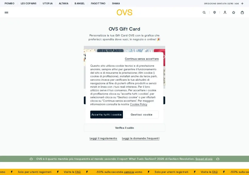 Schermata della pagina offerta di OVS