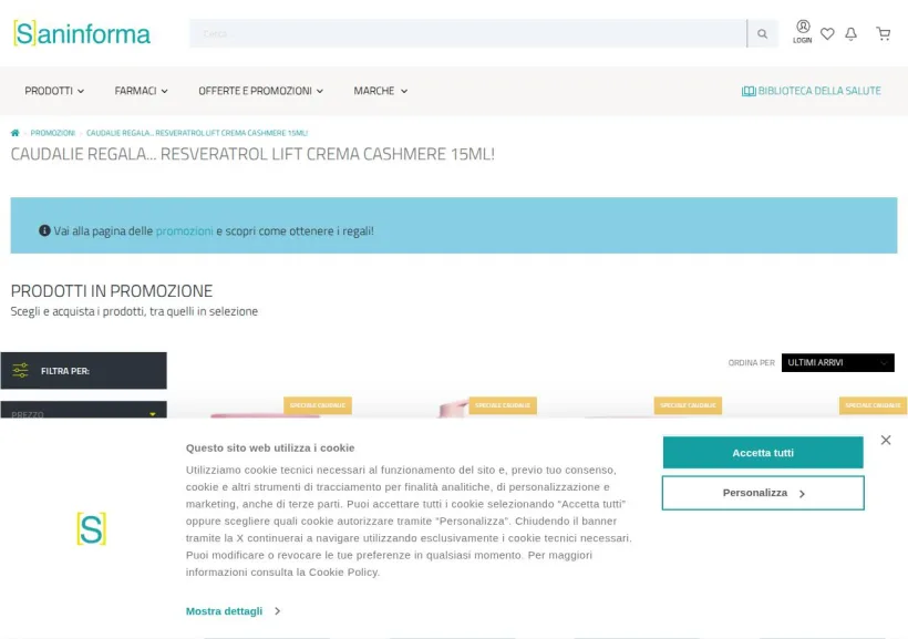 Schermata della pagina offerta di Saninforma