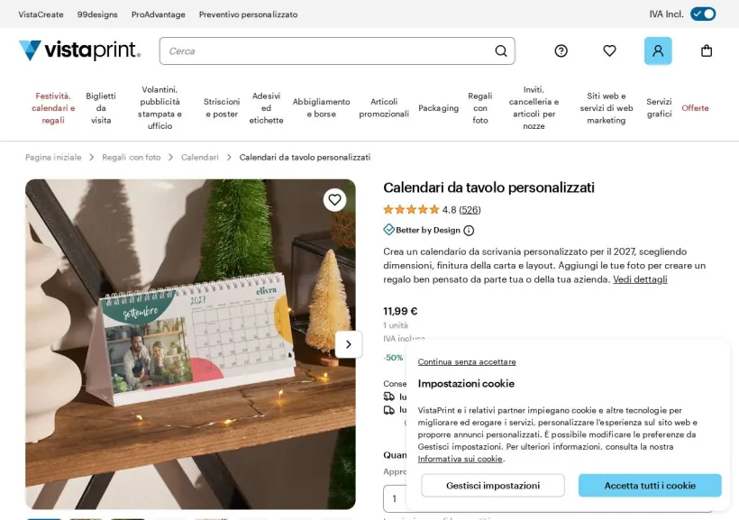 Schermata della pagina offerta di Vistaprint